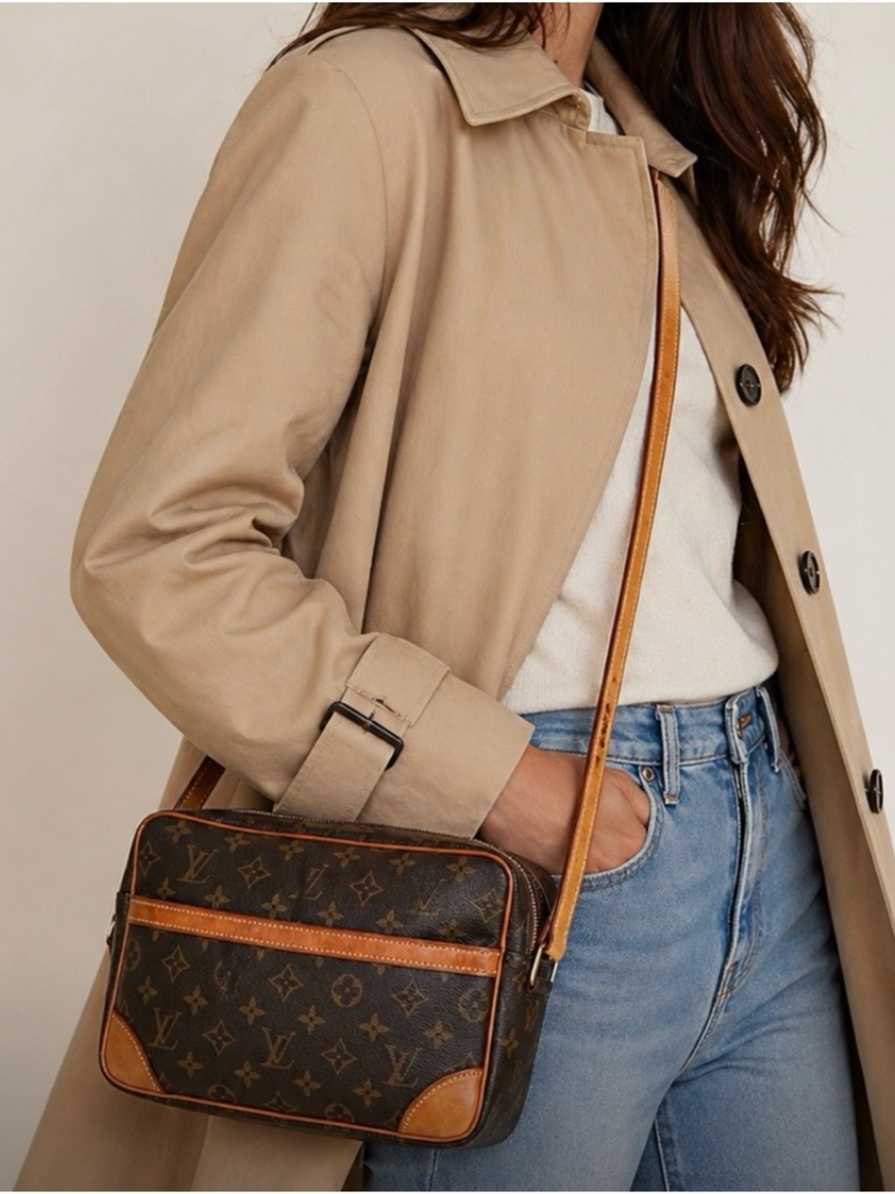 Louis Vuitton Brown Monogram Crossbody Bag with Tan Trim